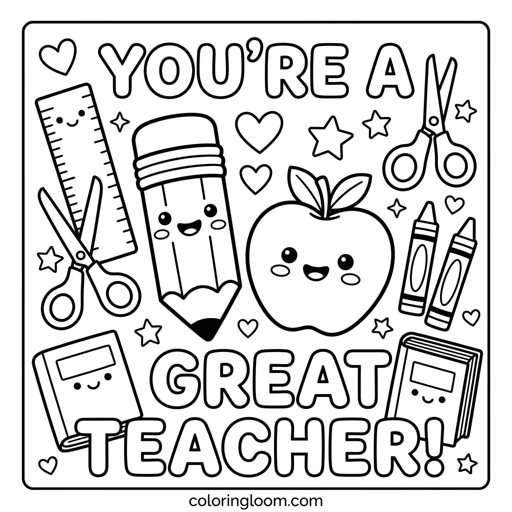 Free Teacher Appreciation Coloring Pages Printable PDF for Kids Sheet 7