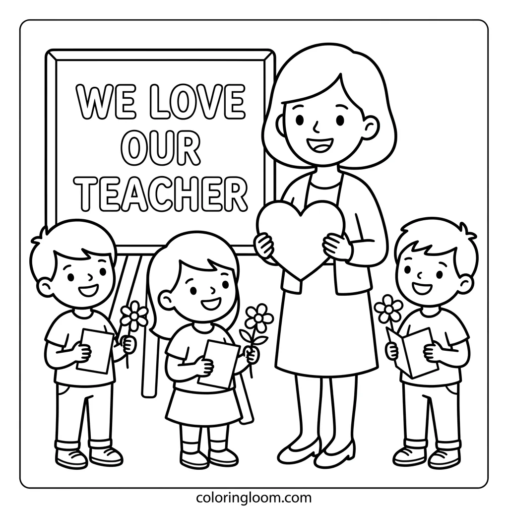 Free Teacher Appreciation Coloring Pages Printable PDF for Kids Sheet 9