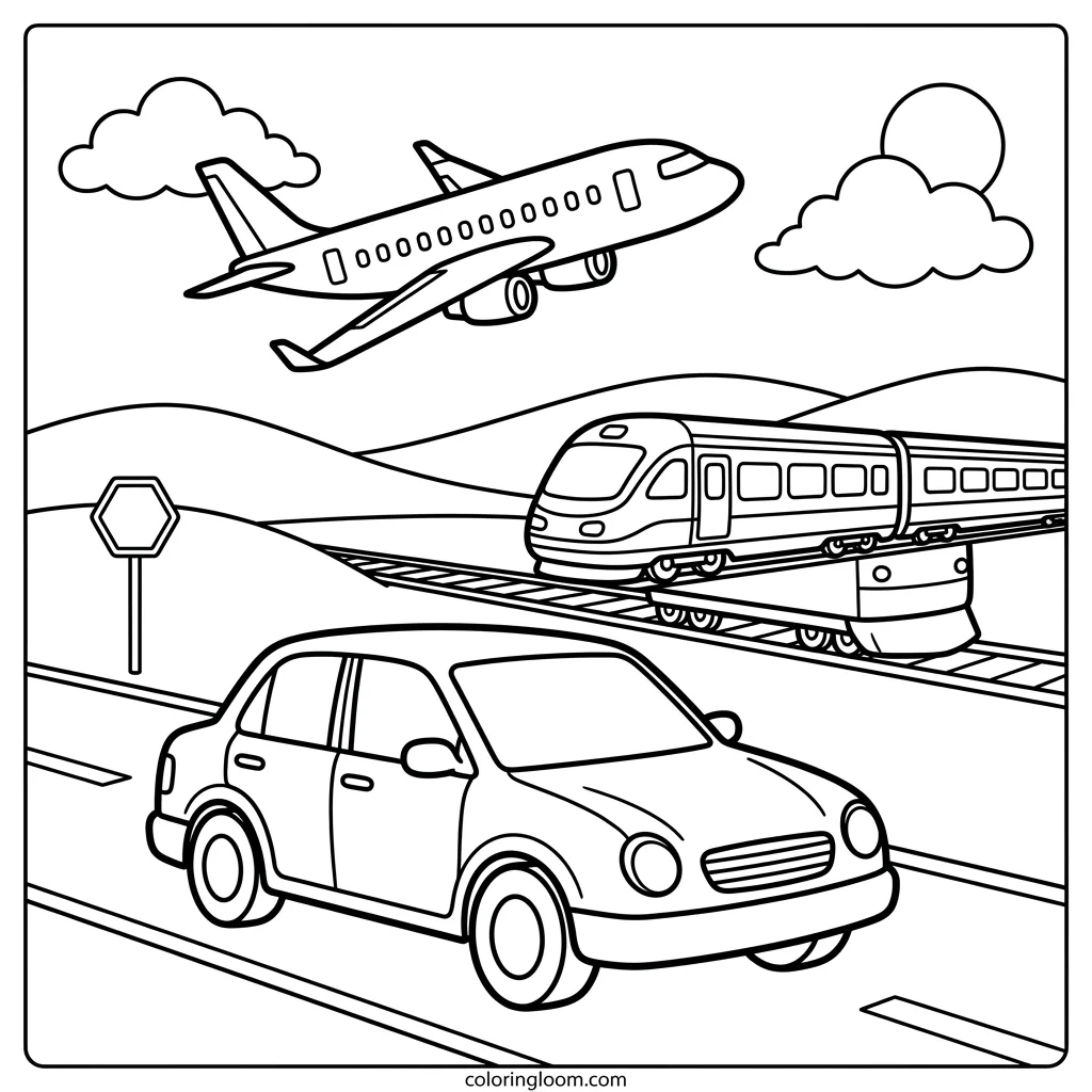 Free Transportation Coloring Pages Printable PDF for Kids Sheet 10