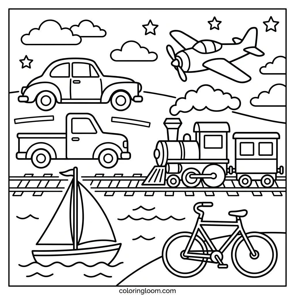 Free Transportation Coloring Pages Printable PDF for Kids Sheet 3