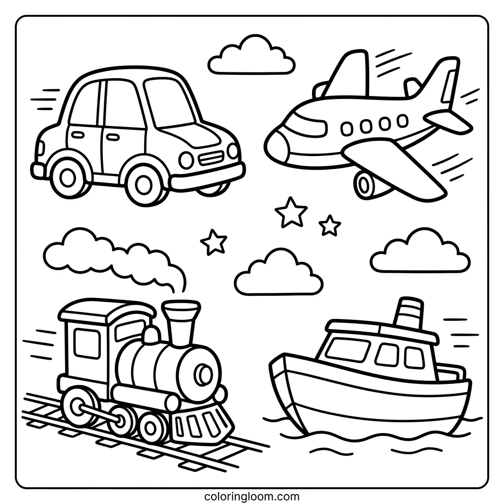Free Transportation Coloring Pages Printable PDF for Kids Sheet 9