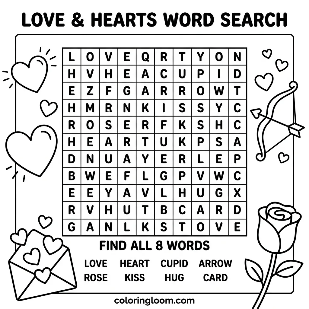 Free Valentine Coloring Cards Printable PDF for Kids Sheet 8