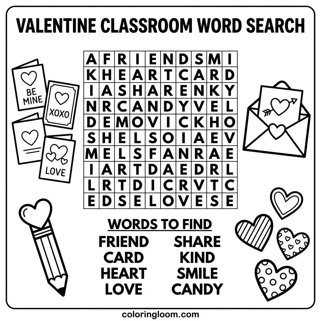 Free Valentine Coloring Cards Printable PDF for Kids Sheet 9