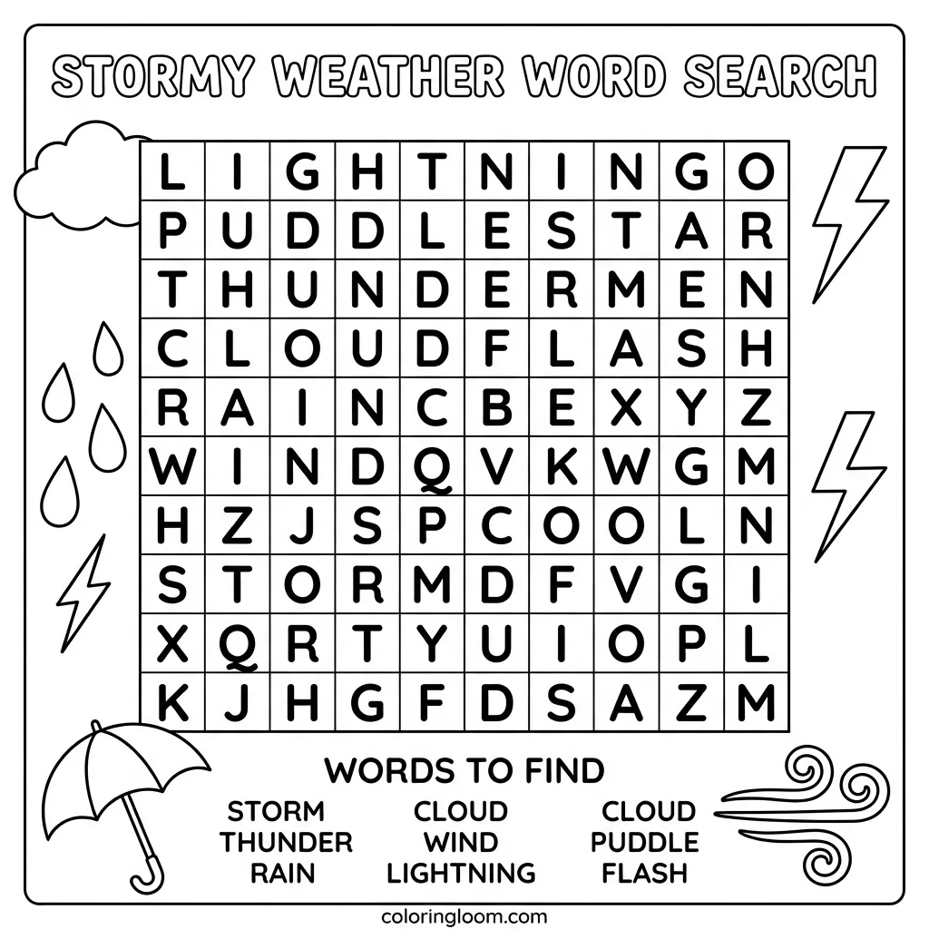 Free Weather Coloring Pages for Kids Printable PDF Sheet 3