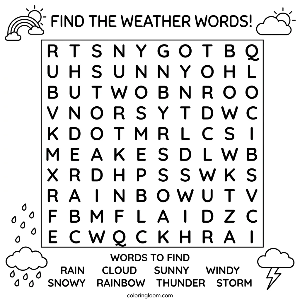 Free Weather Coloring Pages for Kids Printable PDF Sheet 4