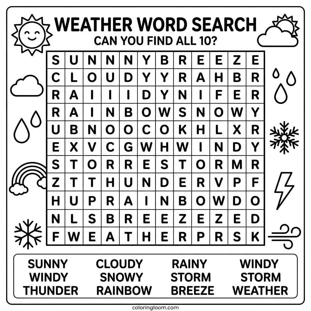 Free Weather Coloring Pages for Kids Printable PDF Sheet 7