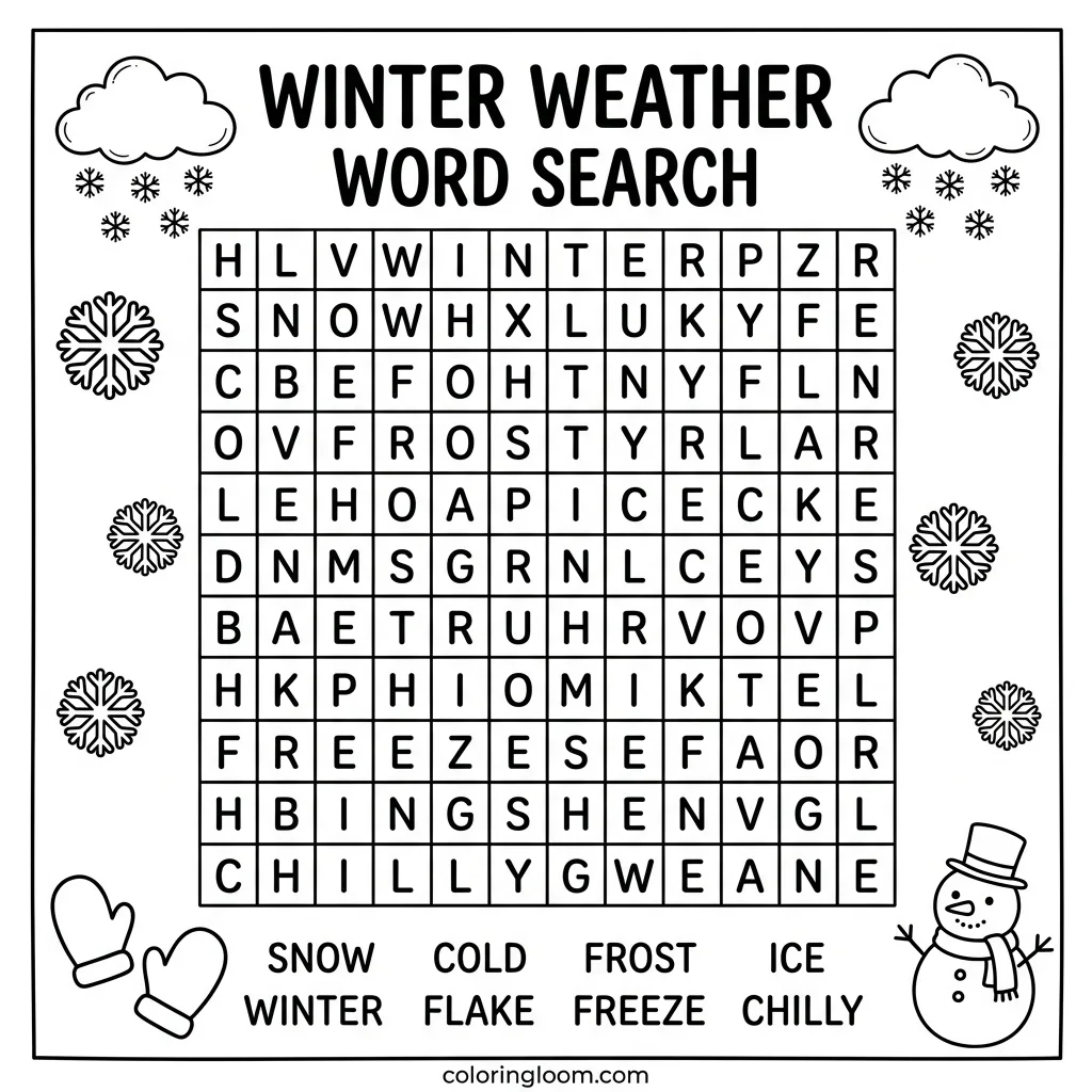 Free Weather Word Search Printables PDF for Kids Sheet 8