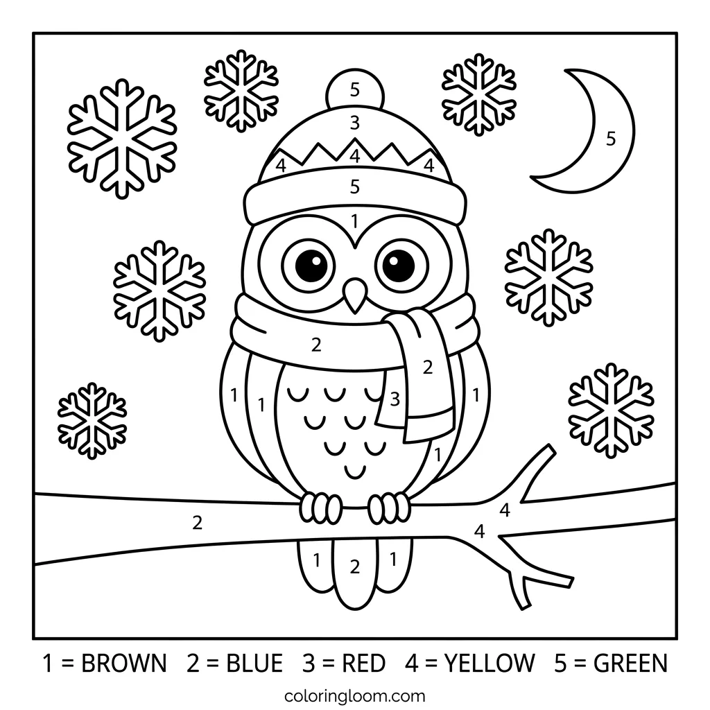 Free Winter Color-By-Number Printables for Kids PDF Sheet 10