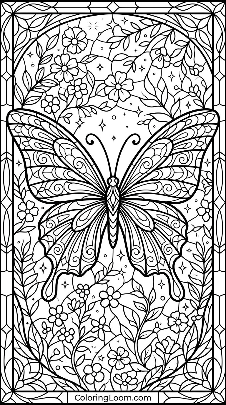 Free Printable Stained Glass Coloring Pages Sheet 1