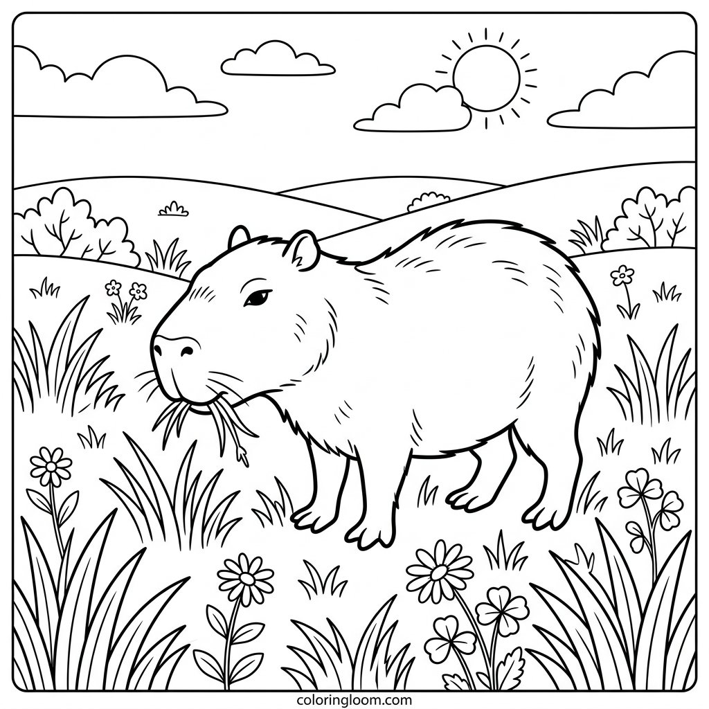 Free Printable Capybara Coloring Pages Sheet 2