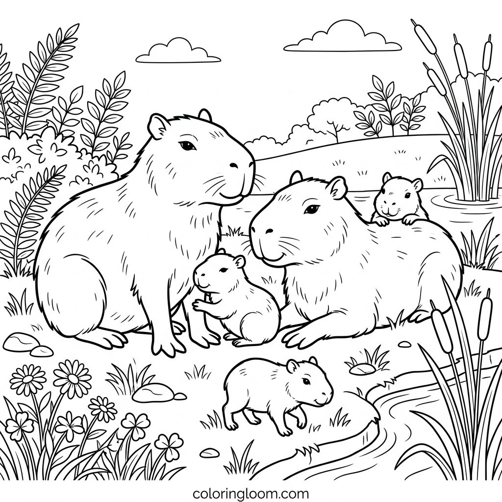 Free Printable Capybara Coloring Pages Sheet 3