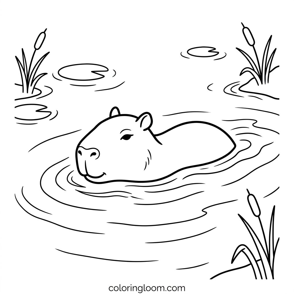 Free Printable Capybara Coloring Pages Sheet 5
