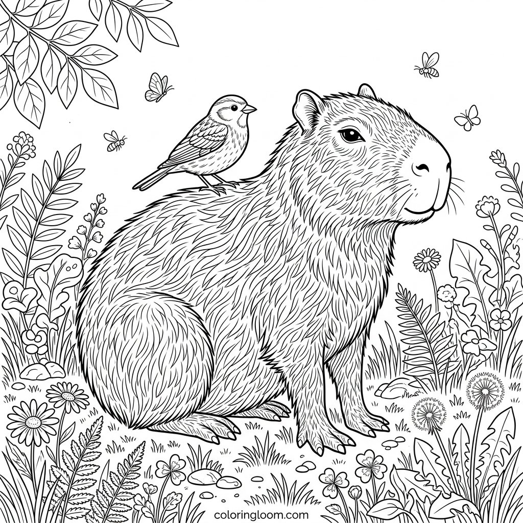 Free Printable Capybara Coloring Pages Sheet 6