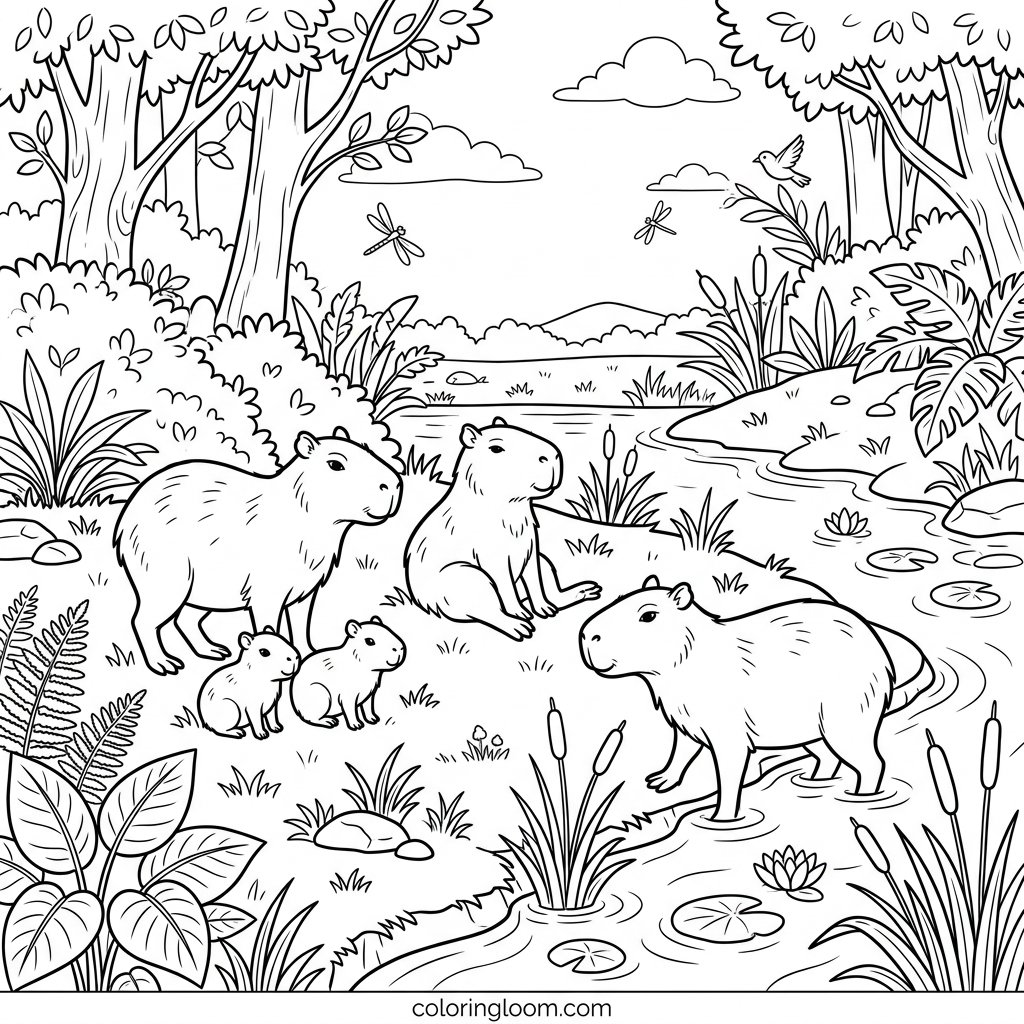 Free Printable Capybara Coloring Pages Sheet 8
