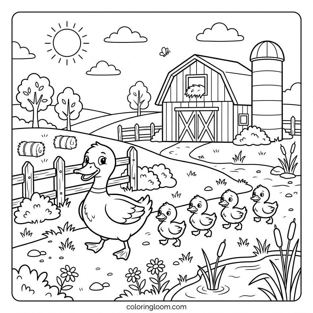 Free Printable Duck Coloring Pages Sheet 5
