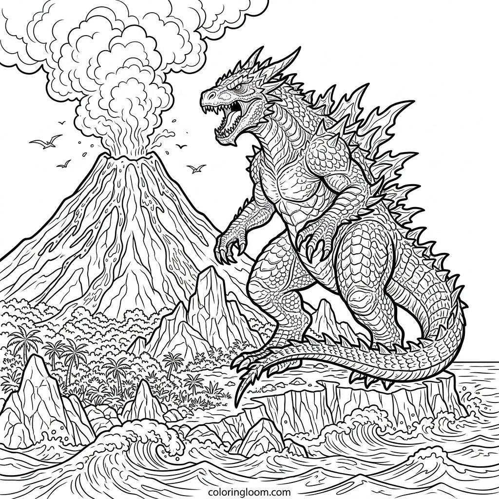 Free Printable Godzilla Coloring Pages Sheet 4