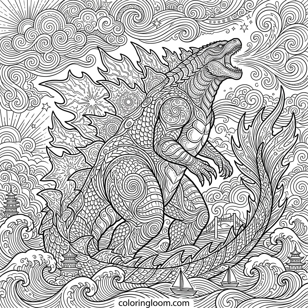 Free Printable Godzilla Coloring Pages Sheet 6