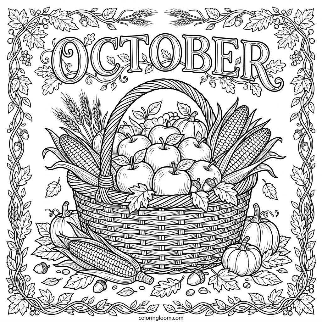 Free Printable October Coloring Pages Sheet 3