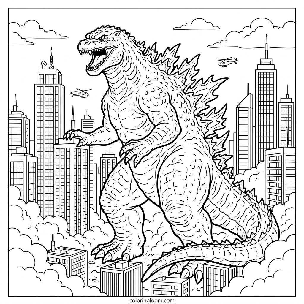 Free Printable Godzilla Coloring Pages Sheet 7