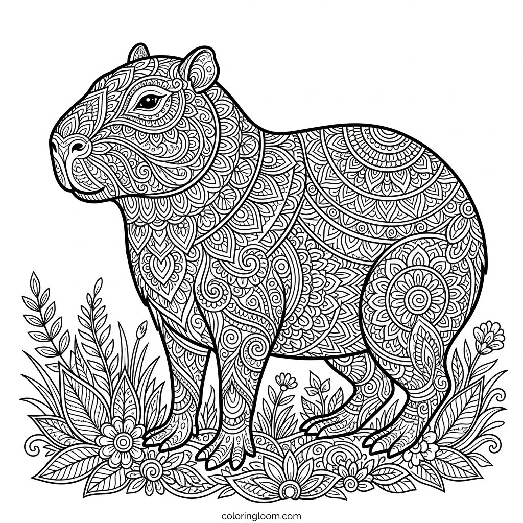 Free Printable Capybara Coloring Pages Sheet 11