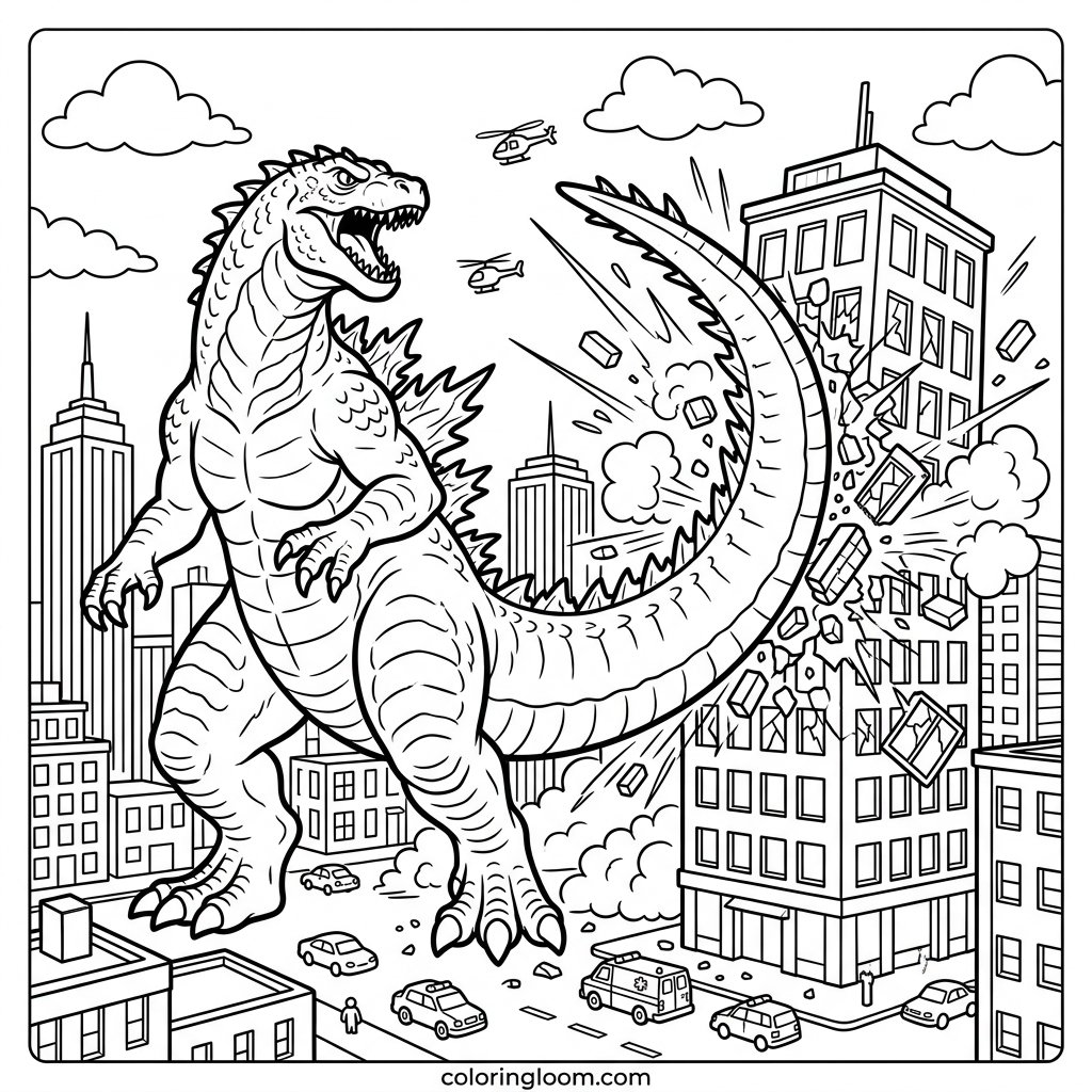 Free Printable Godzilla Coloring Pages Sheet 10