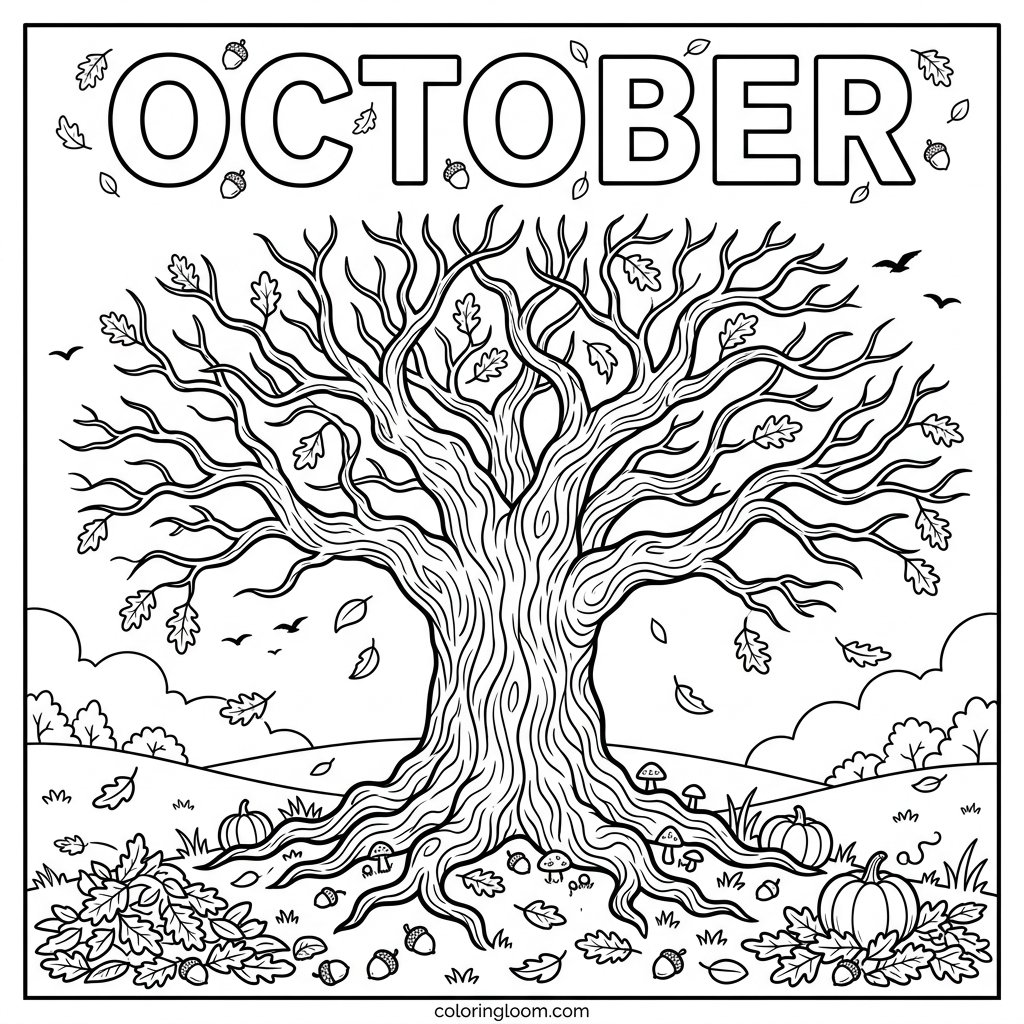 Free Printable October Coloring Pages Sheet 7