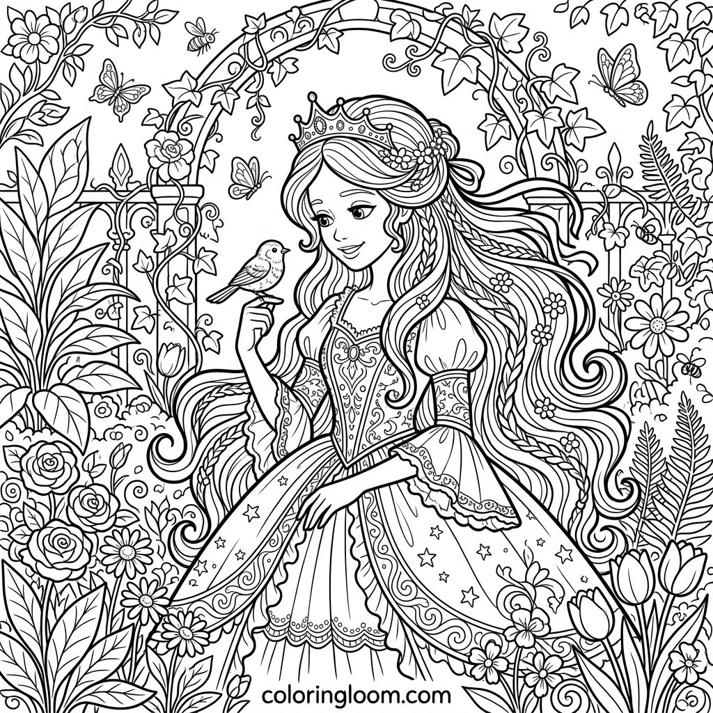 Free Printable Rapunzel Coloring Pages Sheet 4