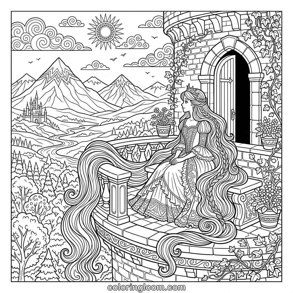 Free Printable Rapunzel Coloring Pages Sheet 9